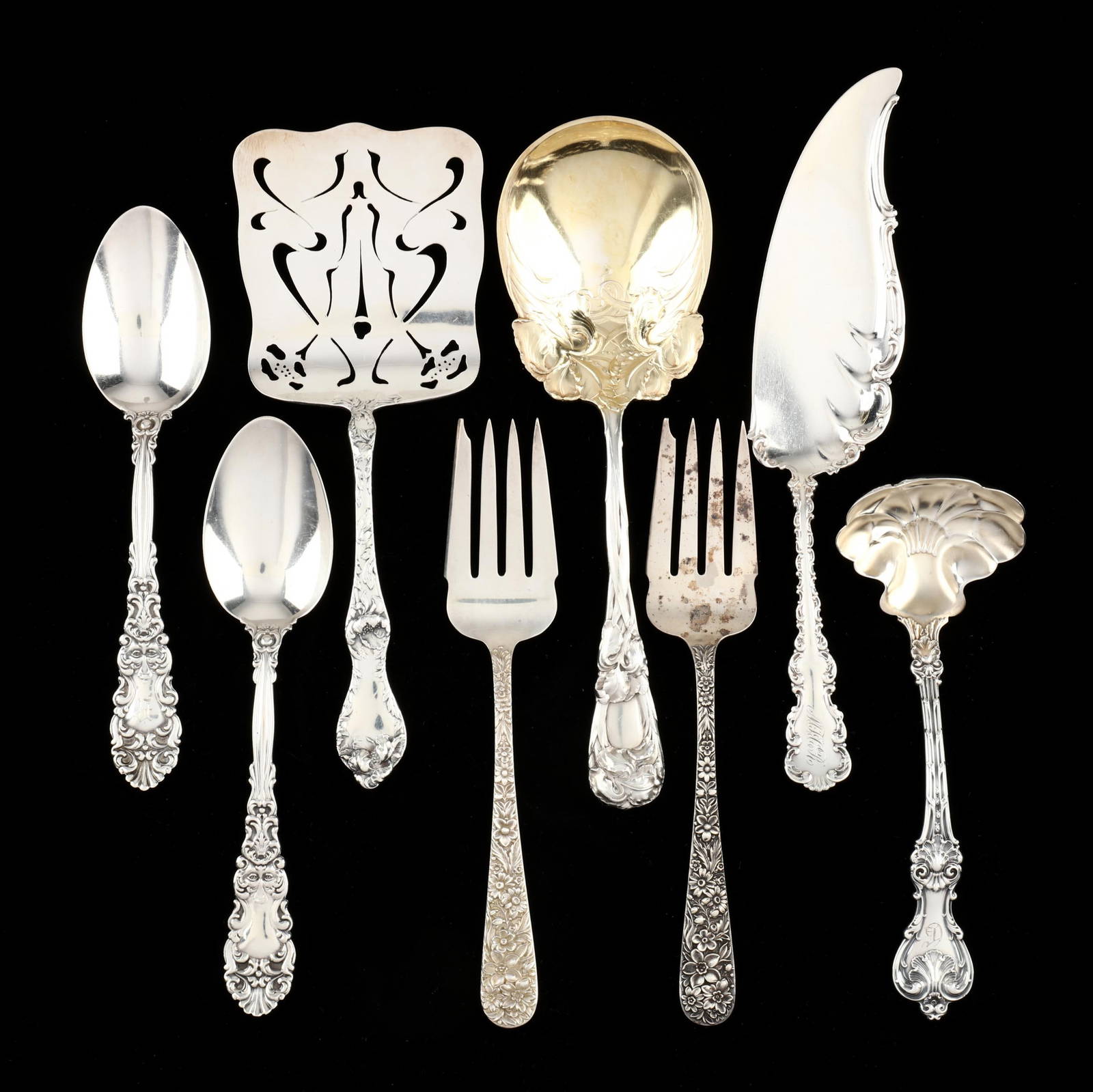 Collection Of Eight American Sterling Silver Serving Pieces Auction