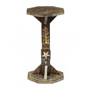 Painted American Folk Art Pedestal, signed J.F. Schrecengost: Painted American Folk Art Pedestal, signed J.F. Schrecengost20th century, hand-painted pine, octagonal top and foot with square column, inscribed "July 14, 1941" to top, the top underside signed "J.F.