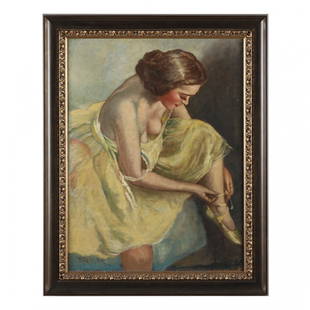 Pal Fried (Hungarian American,1893-1976), A Ballerina: Pal Fried (Hungarian American,1893-1976), A Ballerinaoil on canvas, signed at lower left, presented in a molded parcel gilt frame. Frame dimensions 37 1/2 x 30 in. Pal Fried was born in Budapest and s