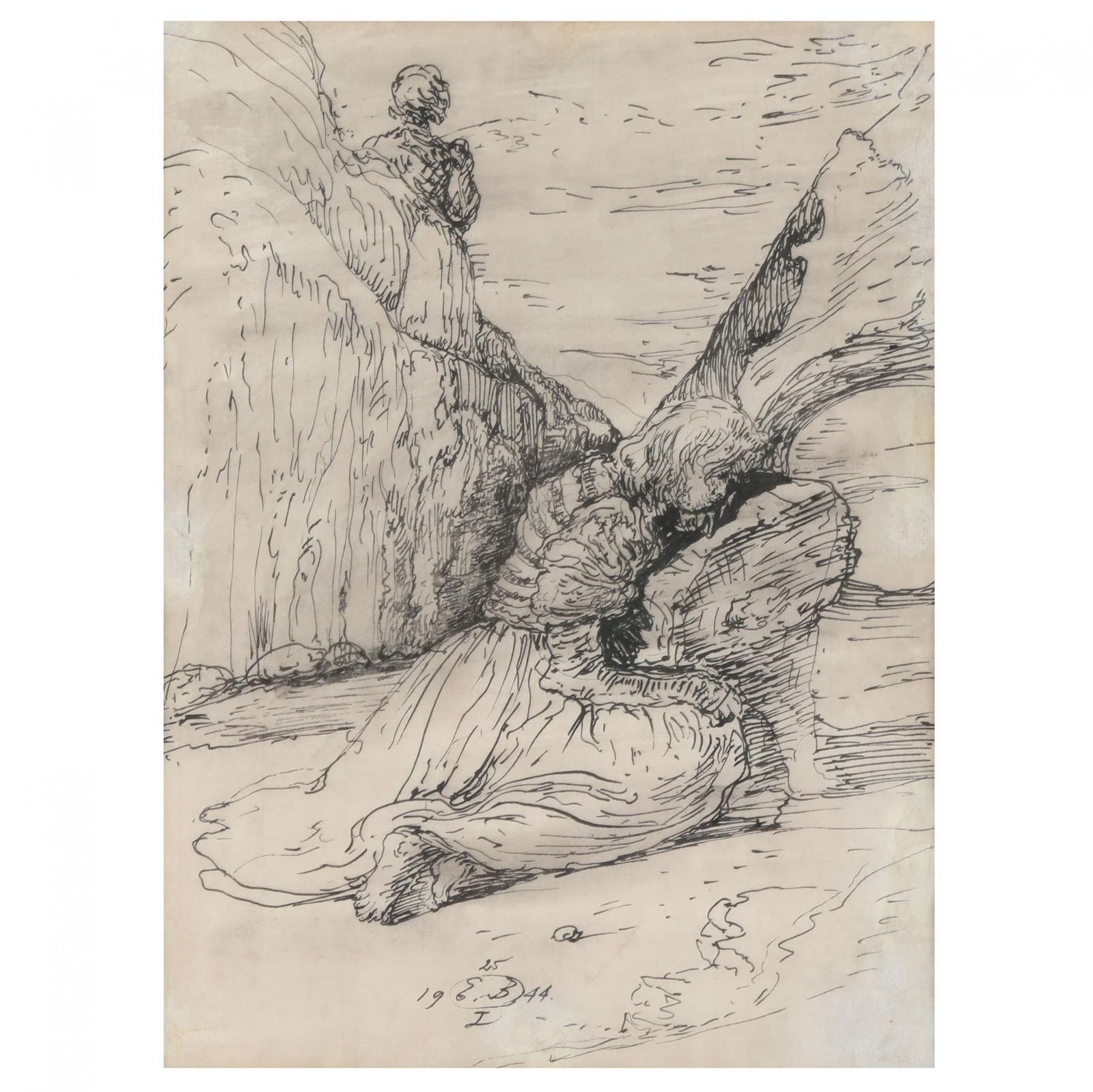 Eugene Gustavovitch Berman (Russian American, 1899-1972), Figure Sleeping on a Rock (1 of 4)