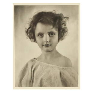 William Mortensen (American, 1887-1965), Portrait of a Young Girl: William Mortensen (American, 1887-1965), Portrait of a Young Girlgelatin silver print, unsigned, artist name affixed en verso, framed and matted under glass. Frame dimensions 15 1/4 x 13 1/2 in. Addi