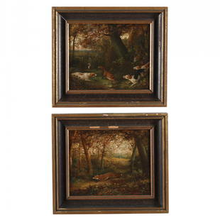 Tom Hold (British, 1843-1902), A Pair of Fox Hunt Paintings: Tom Hold (British, 1843-1902), A Pair of Fox Hunt Paintingsoil on canvas; the first signed at lower right, depicting a fox with hunting party in pursuit in the distance; the second signed at lower lef