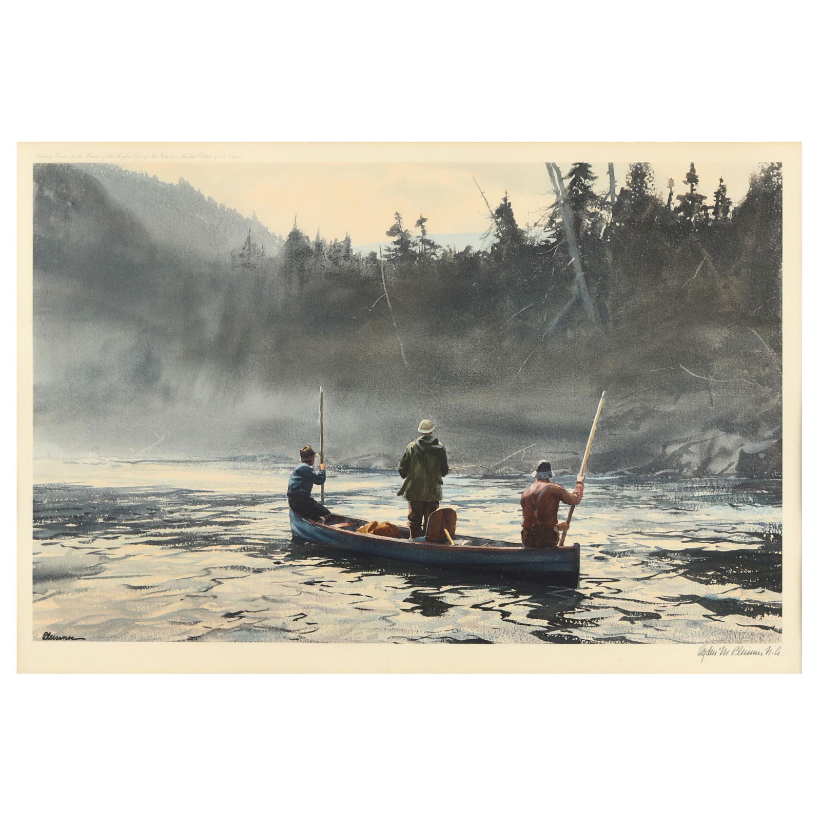 Ogden Minton Pleissner (American, 1905-1983), Guided Trip: Ogden Minton Pleissner (American, 1905-1983), Guided Tripcolor lithograph on paper after an original watercolor, pencil signed in lower right margin, "Privately printed for the members of the Anglers