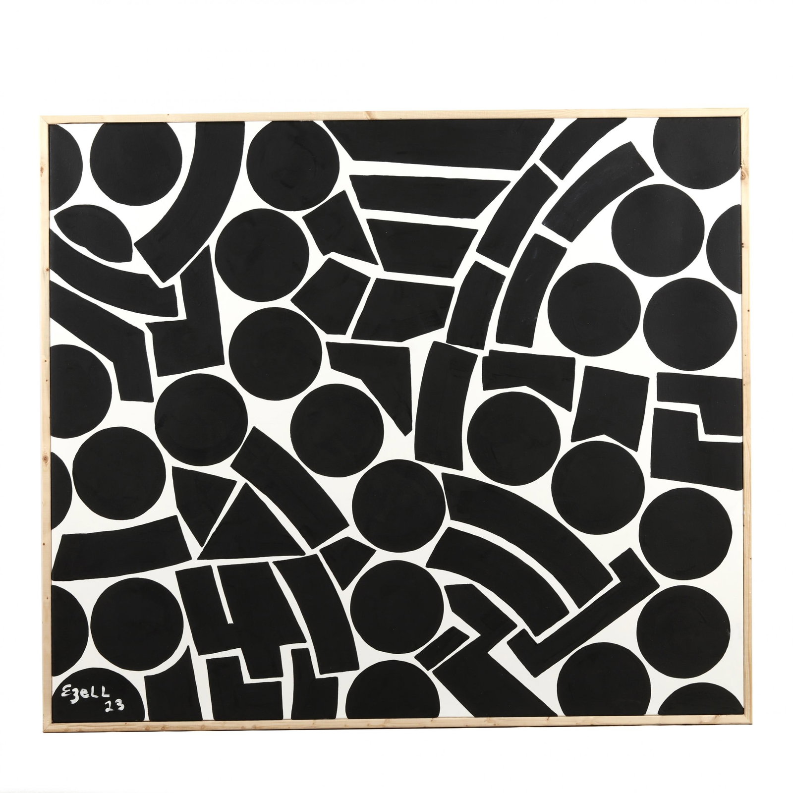 Sam Ezell (NC), Large Black and White Hard-Edge Painting (1 of 3)