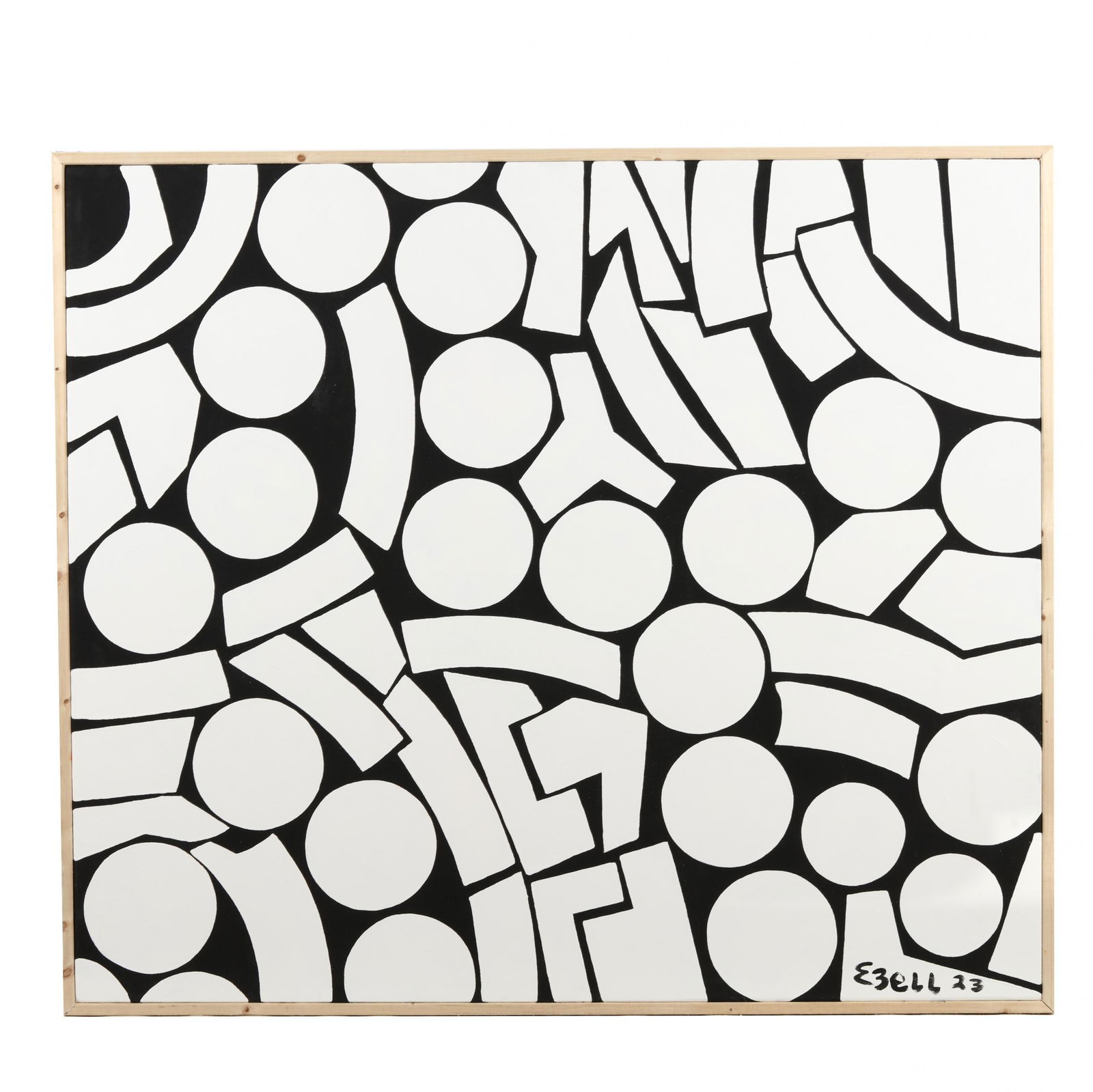 Sam Ezell (NC), Large Black and White Hard-Edge Painting (1 of 3)