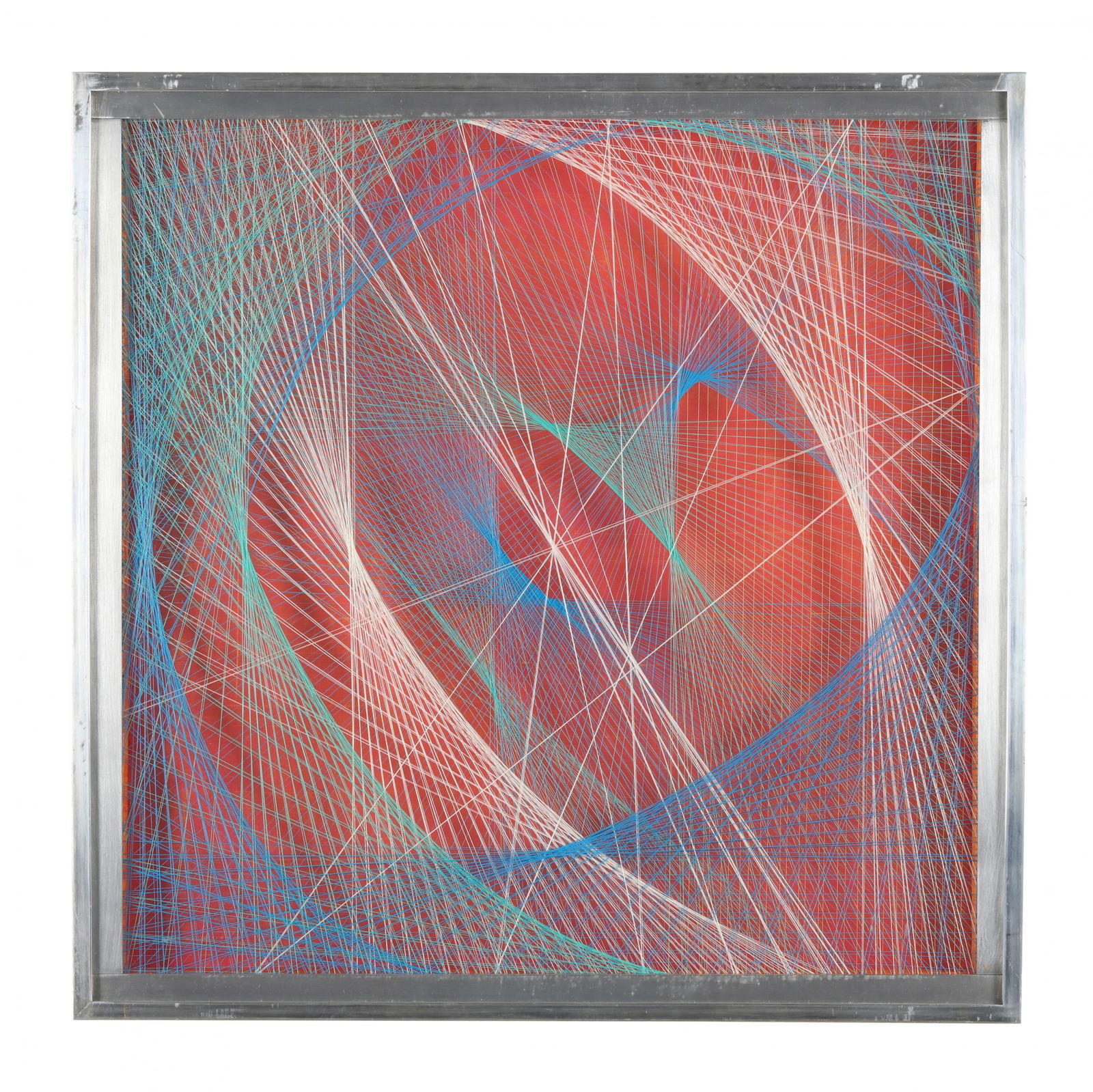 Sue Fuller (American, 1914-2006), String Composition #155: Sue Fuller (American, 1914-2006), String Composition #155string and lucite over canvas within plexiglass frame (polypropylene monofilament), 1969, signed and dated to canvas verso, retains museum exhi