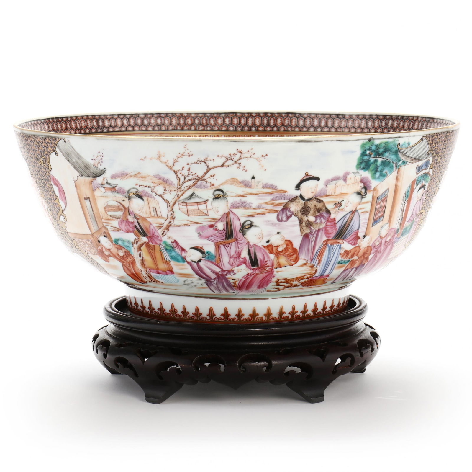 A Chinese Export Porcelain Rose Mandarin Punch Bowl (1 of 13)