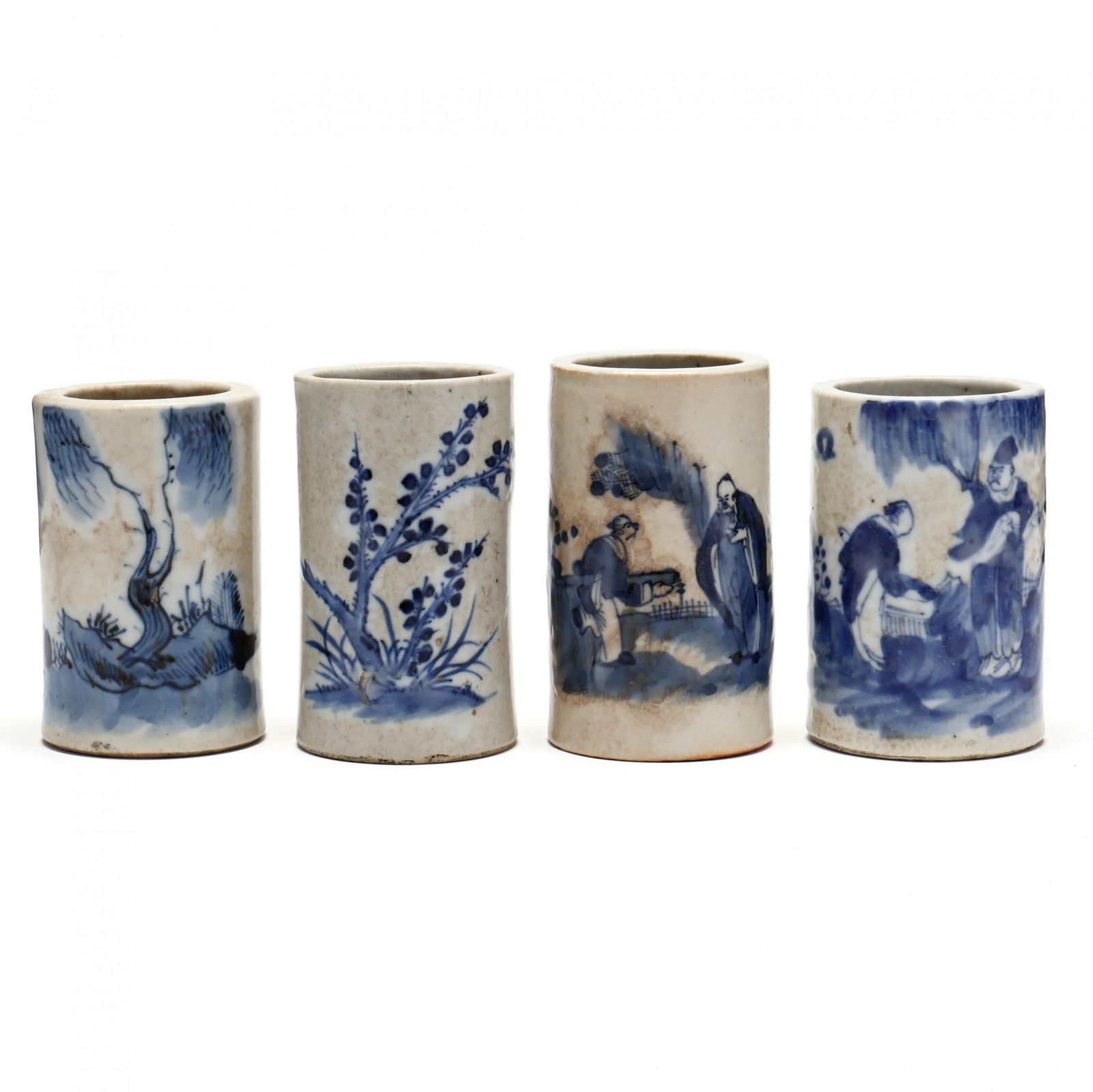 A Group of Four Chinese Porcelain Blue and White Brush Pots (1 of 6)
