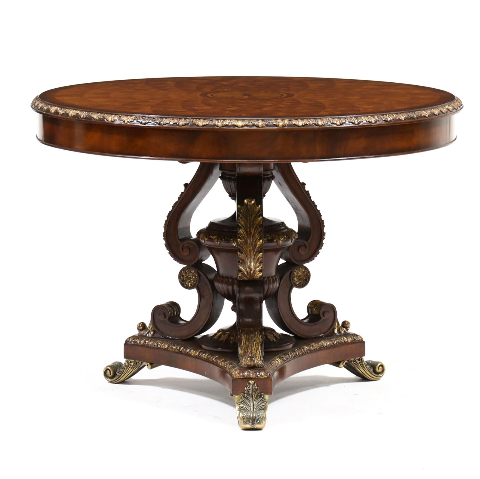 Maitland Smith, Parquetry Inlaid and Parcel Gilt Mahogany Center Table (1 of 5)