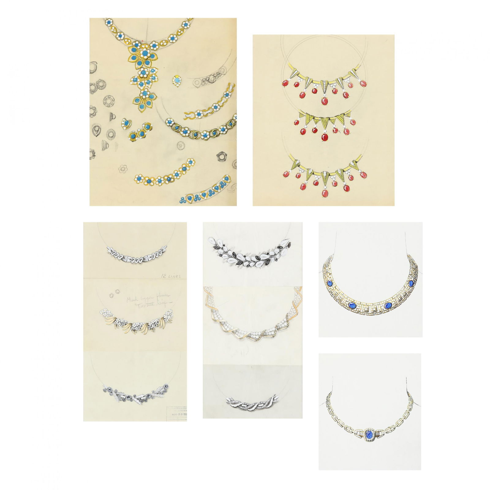 Collection of Six Vintage Jewelry Designs, Trifari and Art Deco (1 of 10)