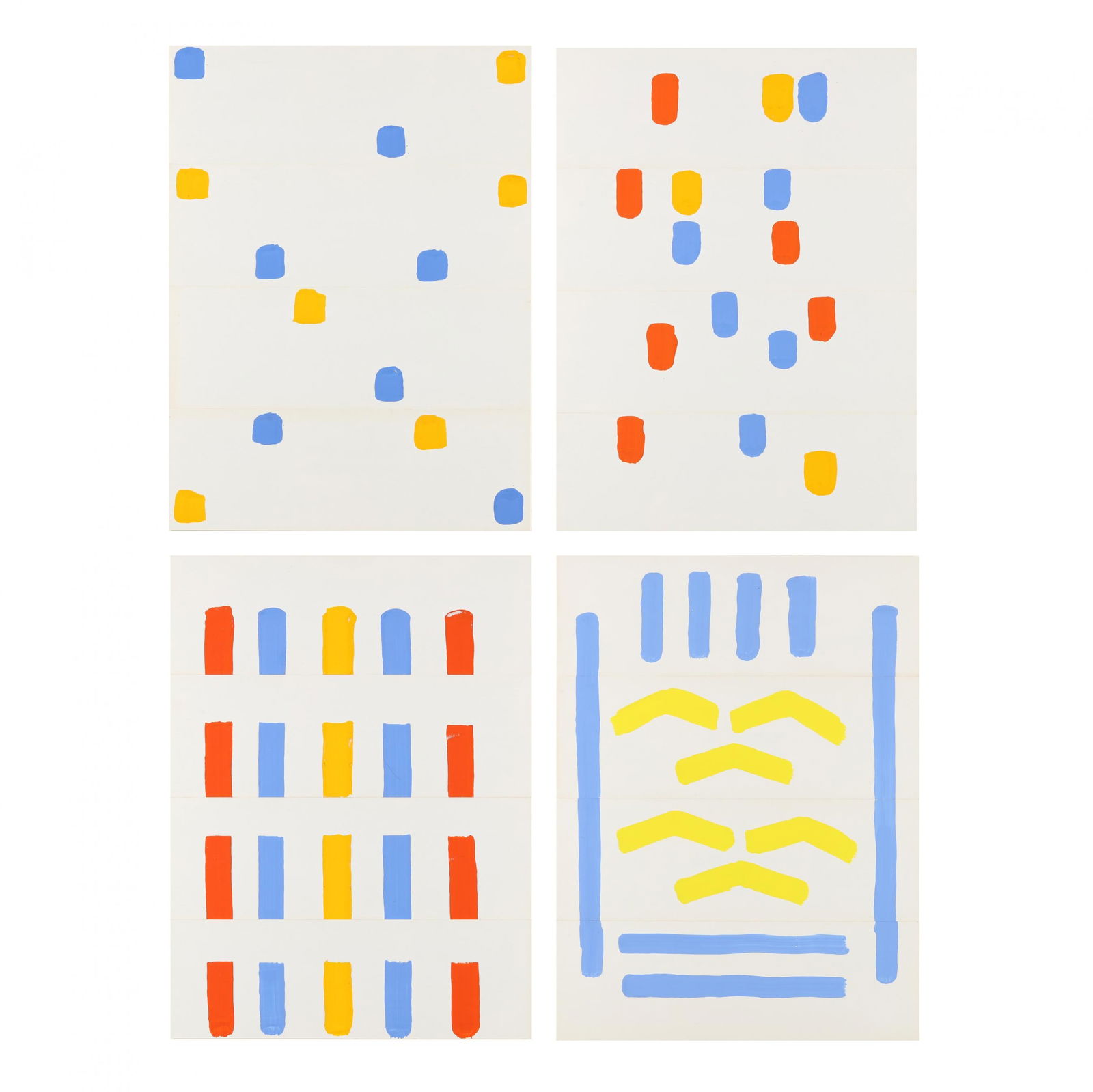 Attributed to Albert Chubac (Swiss, 1925-2008), Abstract Compositions (Four Works): Attributed to Albert Chubac (Swiss, 1925-2008), Abstract Compositions (Four Works)acrylic on paper, all appear unsigned, float mounted under Museum glass. Frame dimensions of each 33 3/4 x 27 1/4 in.