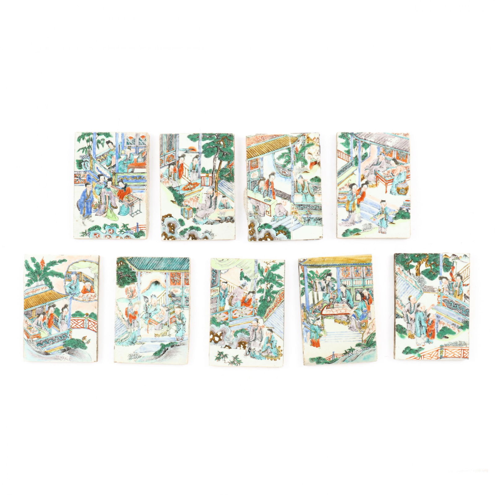 A Group of Nine Chinese Export Famille Verte Porcelain Tiles (1 of 5)