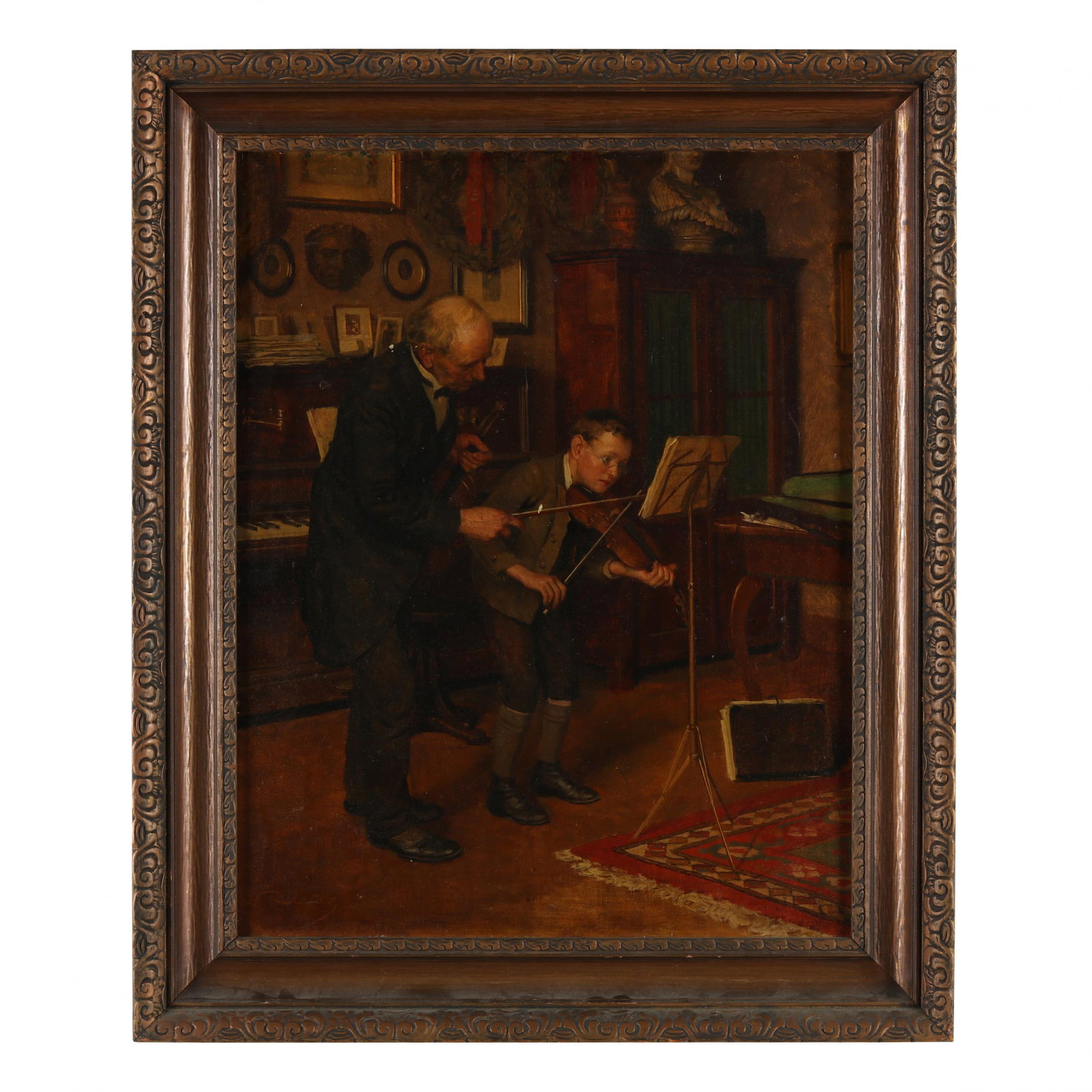 Adolf Reich (Austrian, 1887-1963), The Violin Lesson: Adolf Reich (Austrian, 1887-1963), The Violin Lesson oil on panel, signed at lower left, presented in a carved wood frame. Board 20 x 15 1/2 in. Frame dimensions 24 3/8 x 20 1/8 in. Private Collection