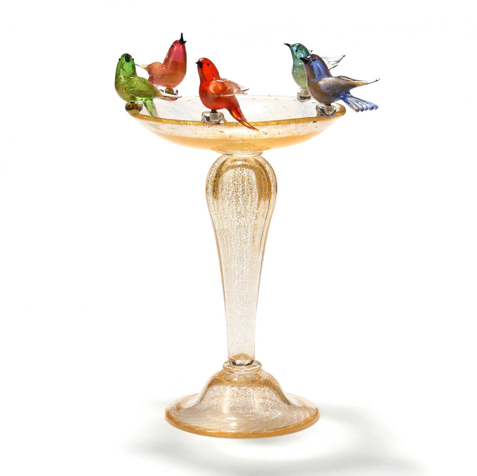 Large Murano Glass Bird Bath With Birds Auction