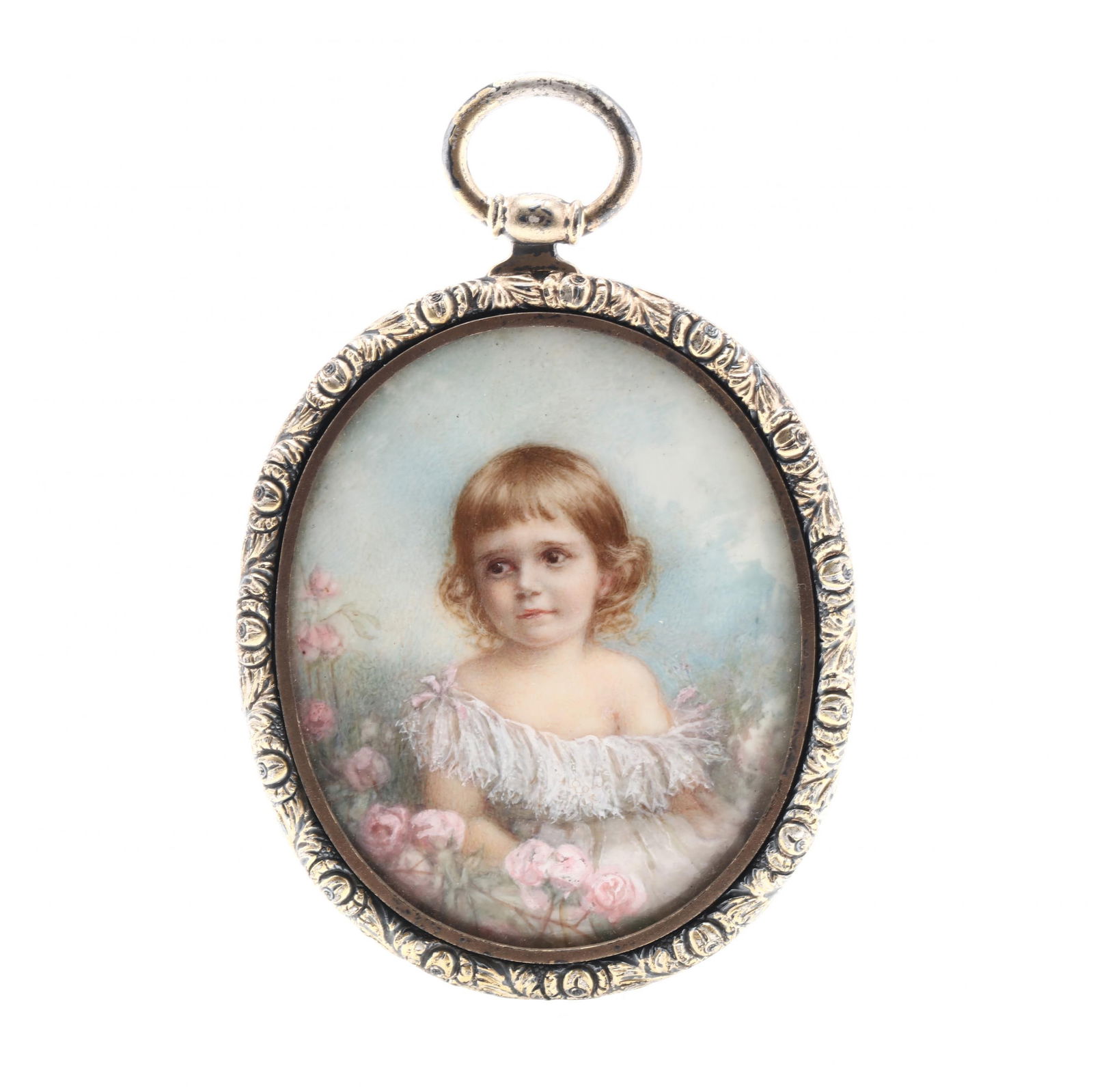American Portrait Miniature in Sterling Locket, Gladys Deutsch (1891-1943) (1 of 4)