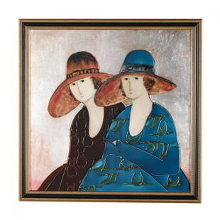 Stephen White (NC), Two Women Wearing Hats: Stephen White (NC), Two Women Wearing Hatsoil and metallic leaf on panel, 2000, signed and dated at lower left, framed. Frame dimensions 26 1/2 x 26 1/2 in. Stephen White is an acclaimed artist living