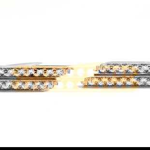 Gold and Diamond Bar Brooch, Andrew Clunn: Gold and Diamond Bar Brooch, Andrew Clunndouble bar brooch set with full cut round diamonds weighing approximately 2.0 total carats (G-H color, VS2-SI1 clarity), completed with a single locking pin st