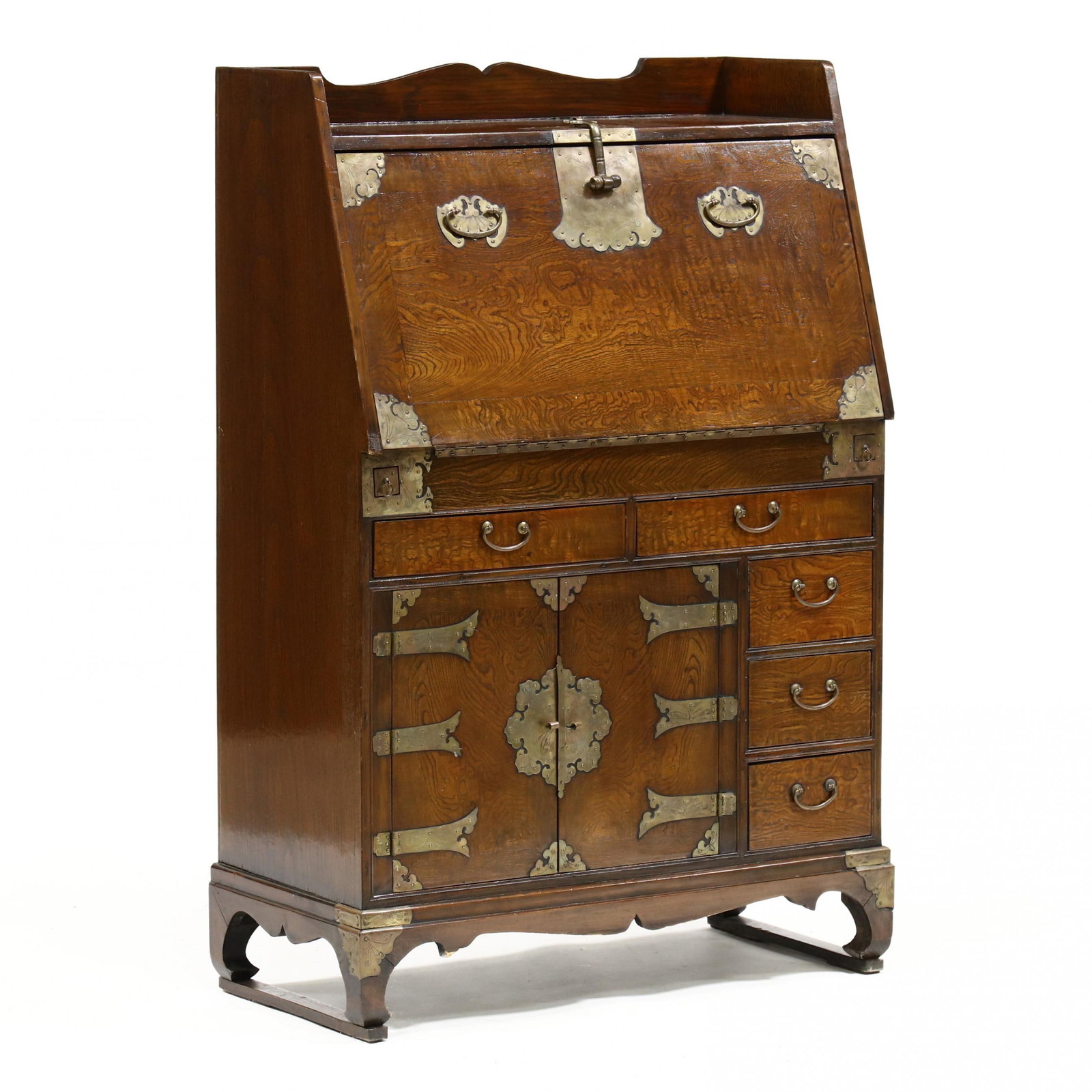 Asian Elm and Brass Mount Slant Front Desk (1 of 6)