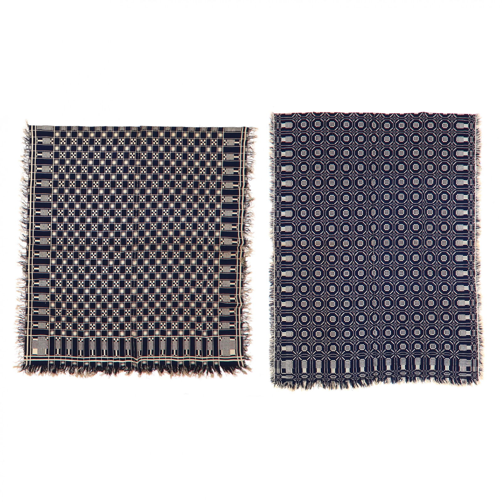 Two Blue and White Double Weave Coverlets (1 of 6)