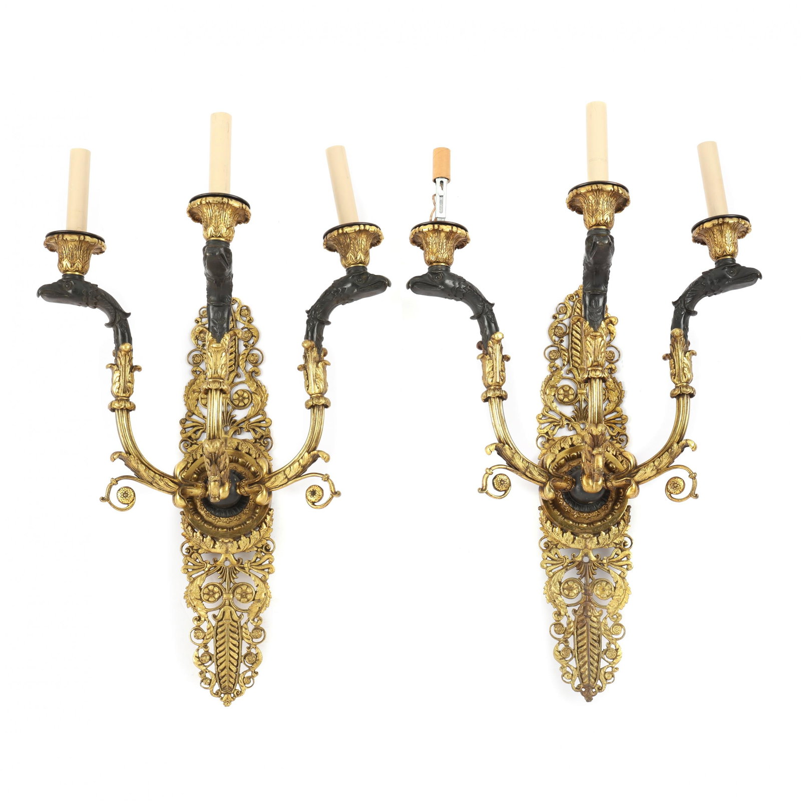 Pair of French Empire Style Ormolu and Patinated Bronze Wall Sconces (1 of 5)