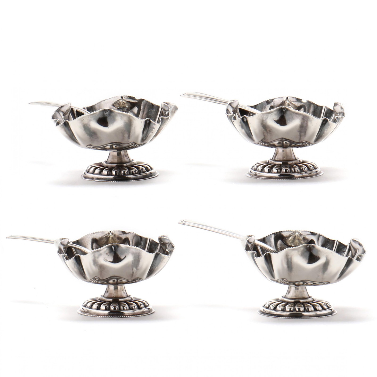Set of Four Victorian Silver Salt Cellars with Spoons (1 of 7)
