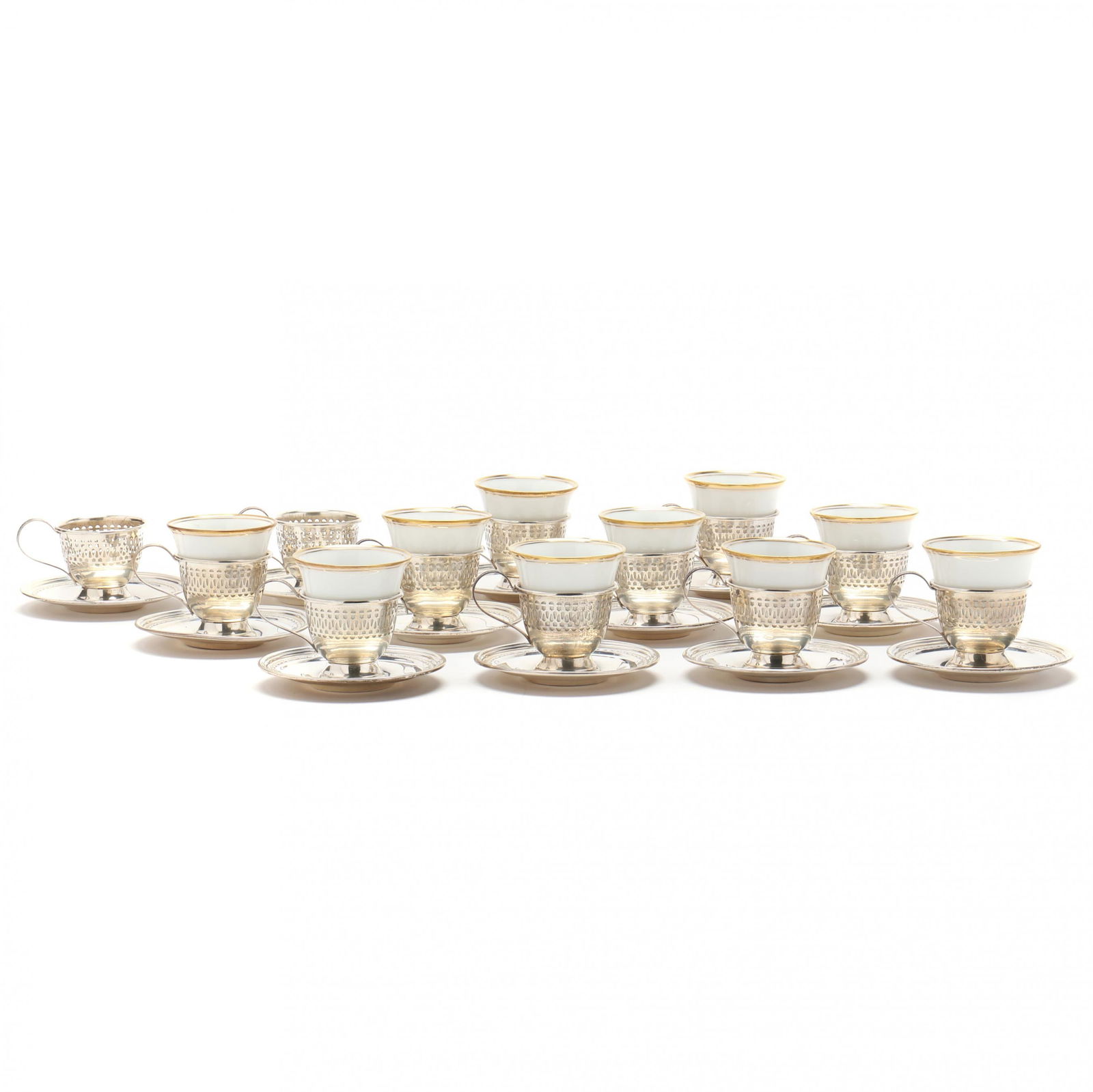Set of Twelve Sterling Silver Demitasse Cups and Saucers (1 of 9)