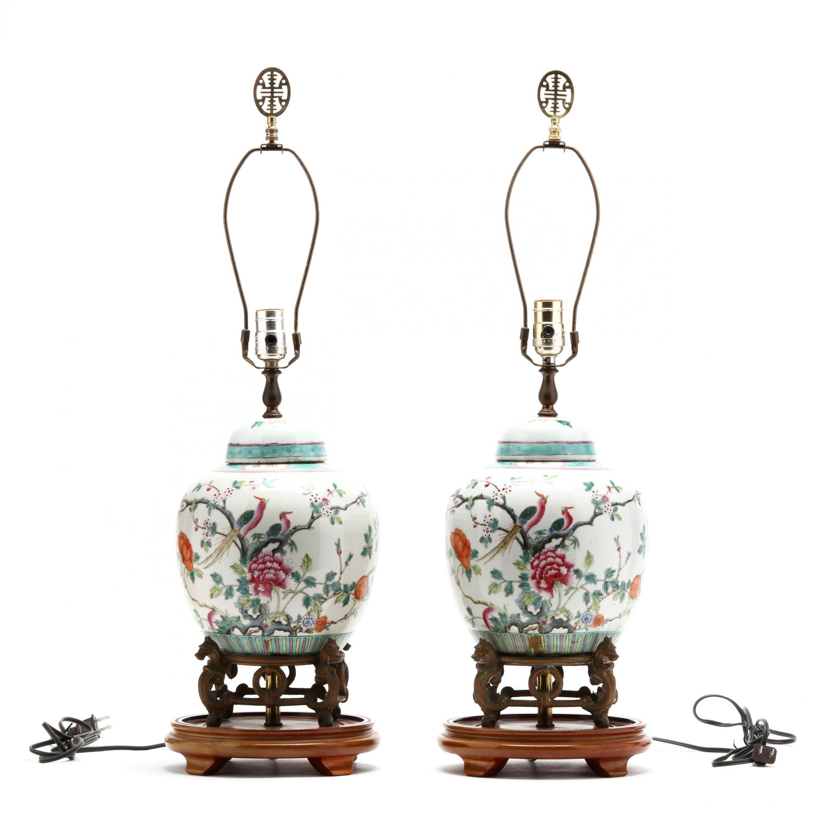 A Pair of Chinese Porcelain Famille Rose Ginger Jar Lamps (1 of 7)
