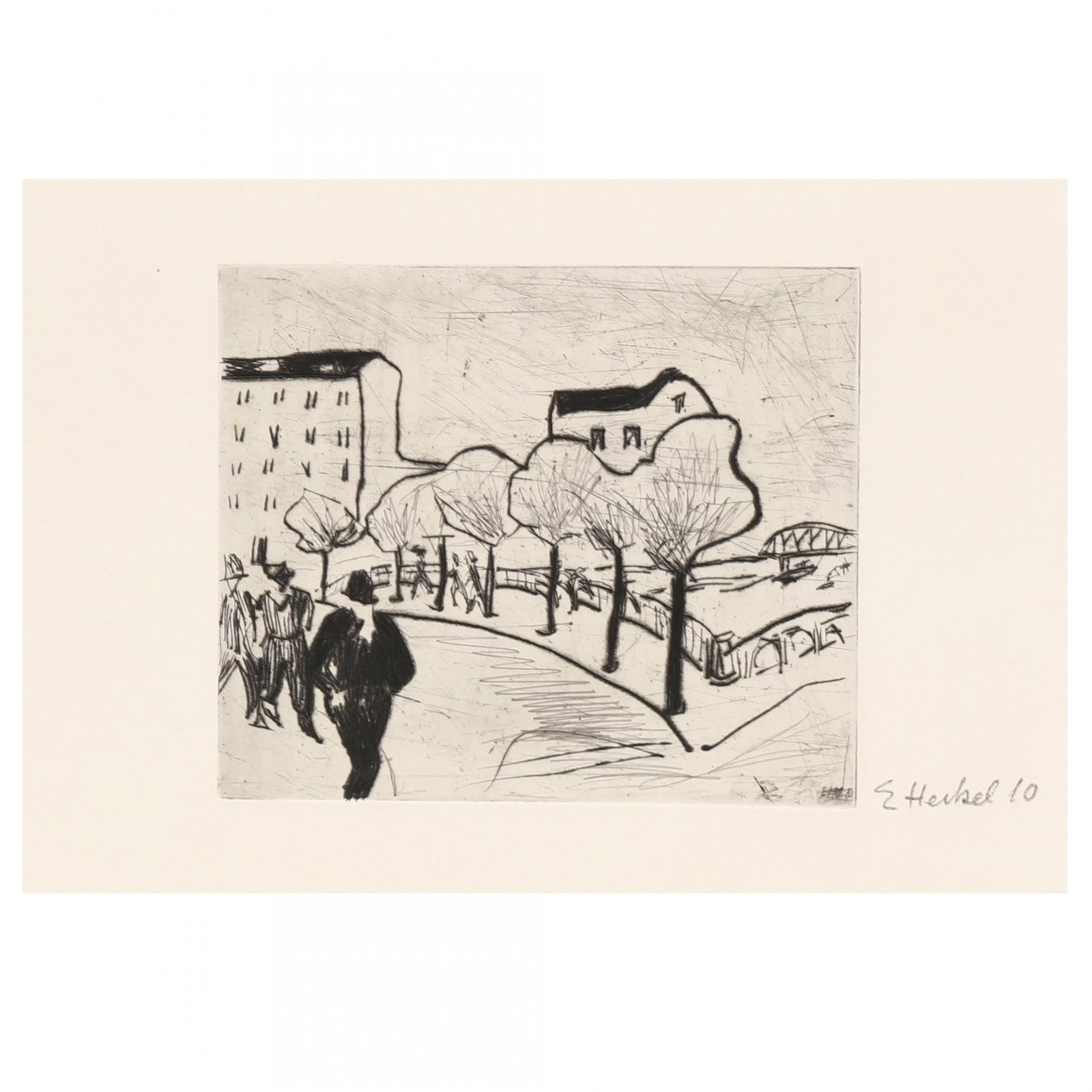 Erich Heckel (German, 1883-1970), Strasse am Hafen (Street by the Harbor): Erich Heckel (German, 1883-1970), Strasse am Hafen (Street by the Harbor)etching and drypoint on wove paper, 1910, pencil signed and numbered at right, alternate titles are Street on the Harbor / Hamb