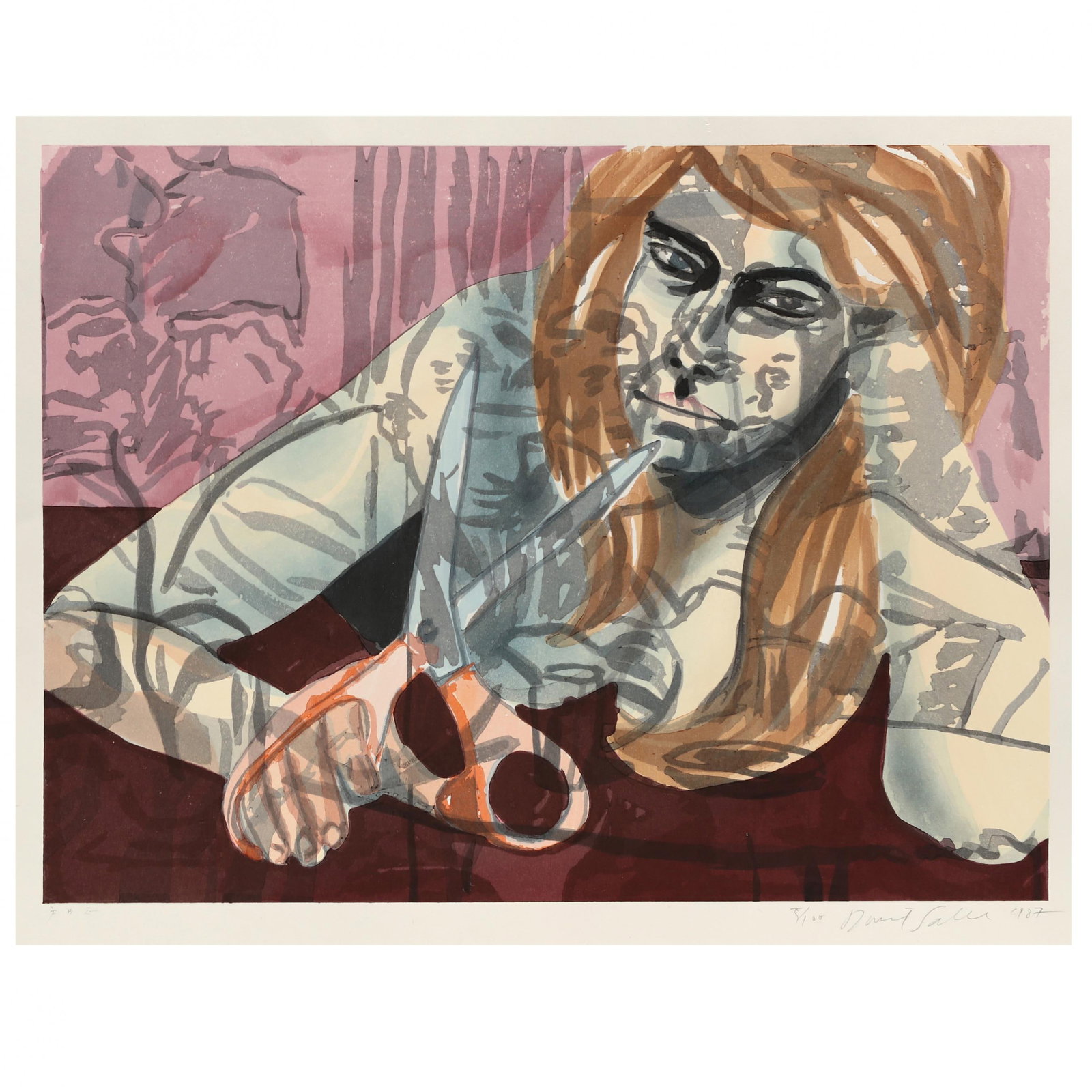 David Salle (American, b. 1952),  Portrait with Scissors and Nightclub (1 of 6)