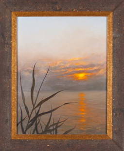 Frank Nosoff (MA, 20th c.), Sunset Waterscape: Frank Nosoff (MA, 20th c.), Sunset Waterscapeoil on artist board, signed at lower right "Nosoff," attractive contemporary frame.SS 17.5 x 13.5 in.; DOA 22.5 x 18.5 in.Collection of Jesse Morris, NC