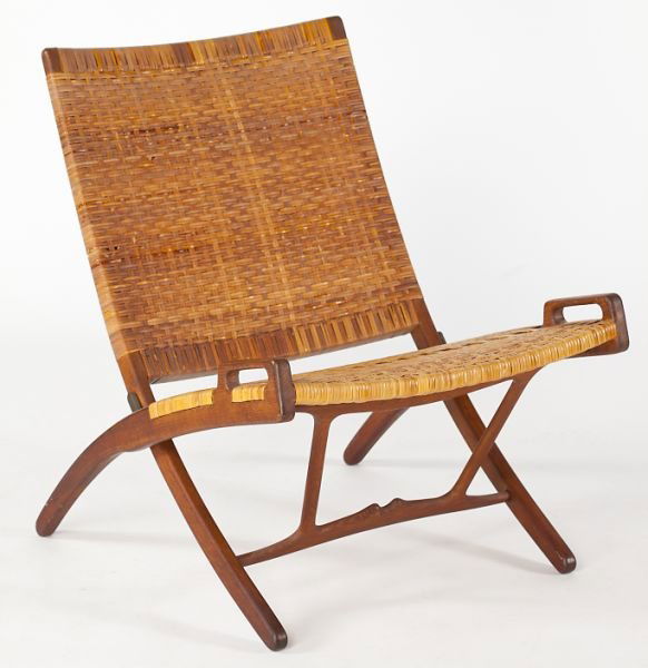 Hans Wegner, Folding Chair, 1949: Hans Wegner, Folding Chair, 1949Hans Jørgensen Wegner (Denmark, 1914-2007), constructed of oak, cane and brass, crafted by Johannes Hansen, branding mark to underside reading: "Johannes Hansen Copenh