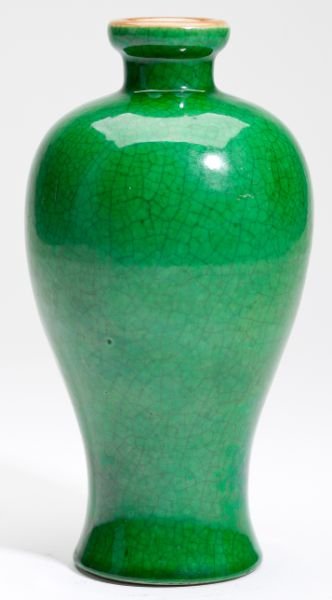 Antique Chinese Monochrome Green Vase: Antique Chinese Monochrome Green Vase late 19th - early 20th century, with overall crackle glaze. 7.5 in. Collection of the late Robert N. Cook, Jr., Graham, NC