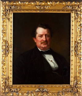 Edward Harrison May (1824-1887), Portrait: Edward Harrison May (1824-1887), Portraitoil on canvas, signed at center left "May / Paris 1864," quarter length portrait of a gentleman, presented in an exceptional period gilt composition frame.SS 2