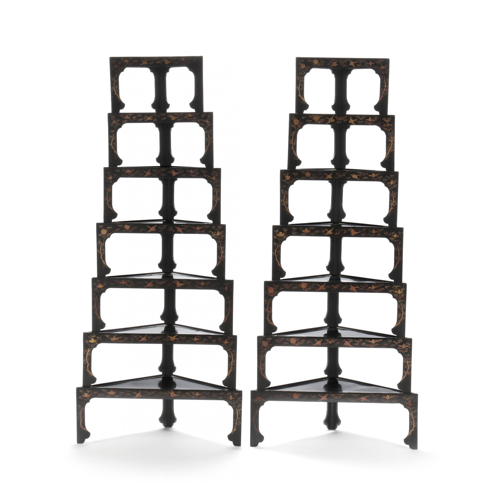 Pair of Asian Style Lacquered Graduated Corner Stands (1 of 11)