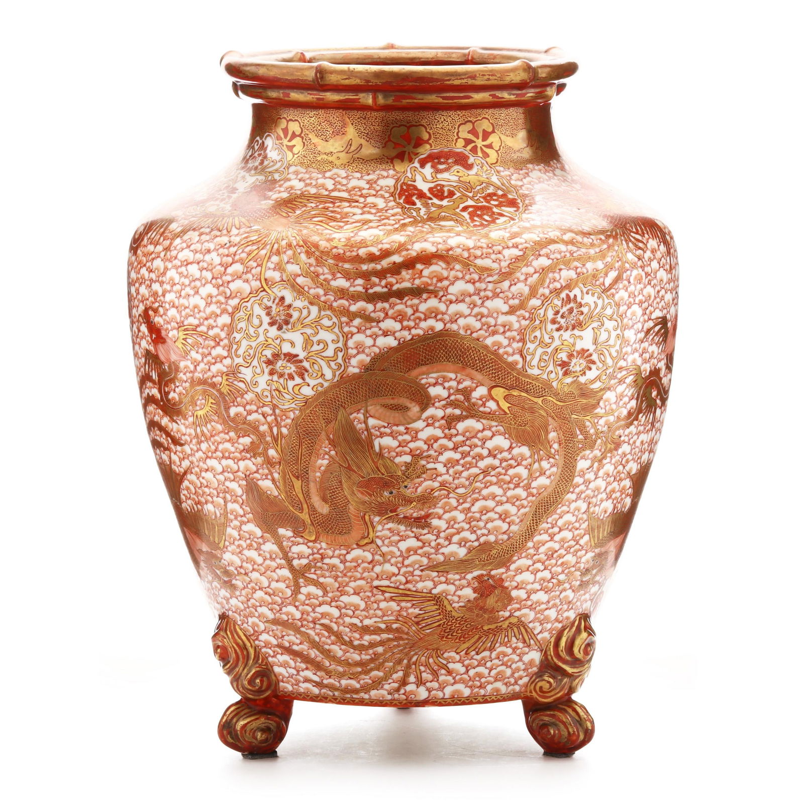 A Large Watano Japanese Kutani Vase with Phoenix and Dragons (1 of 10)