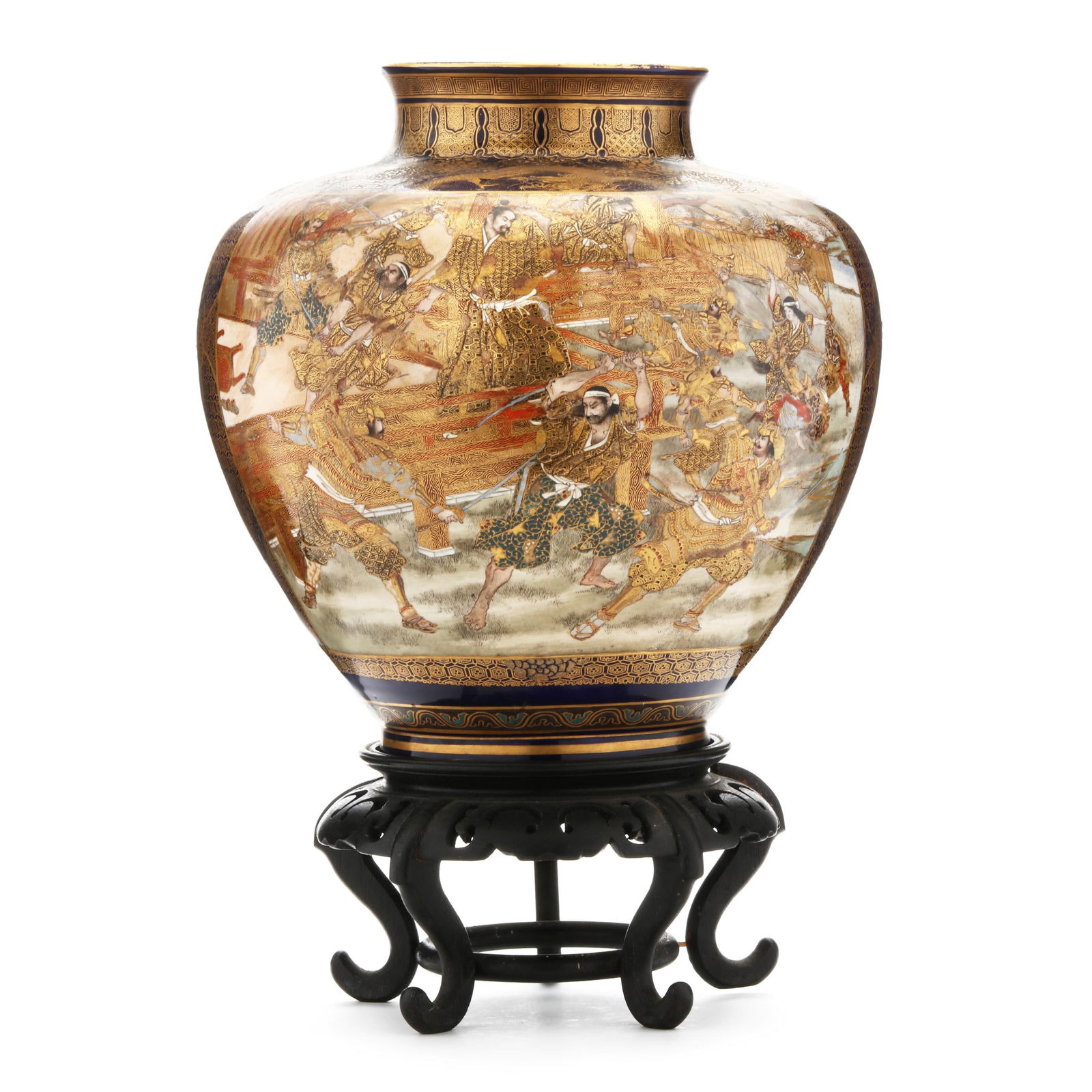 A Japanese Satsuma Blue Ground Vase Signed Kinkozan (1 of 13)