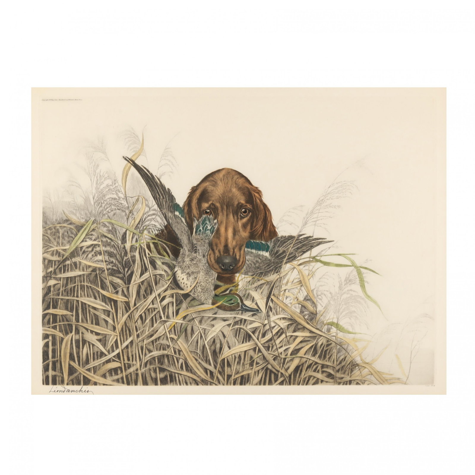 Léon Danchin (French, 1887-1939),  Bird Dog (Irish Setter with Winter Teal) (1 of 8)