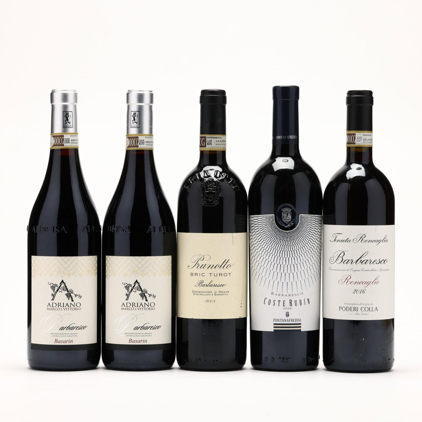 2008, 2015 & 2016 Barbaresco: 2008, 2015 & 2016 Barbaresco Vintage 2008, Barbaresco, Bric Turot, Prunotto, into neck, lbsl (1 750 ml) Vintage 2008, Barbaresco, Coste Rubin, Fontanafredda, bn (1 750 ml) Vintage 2015, Barbaresco, Ba