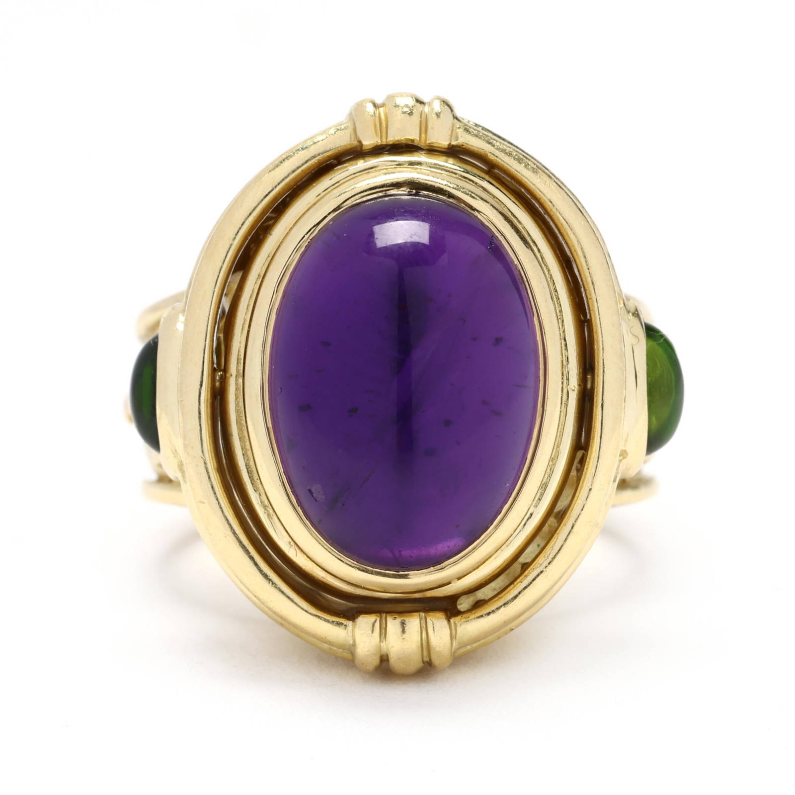 Classical Style Gold, Amethyst, And Green Tourmaline Reversible Ring