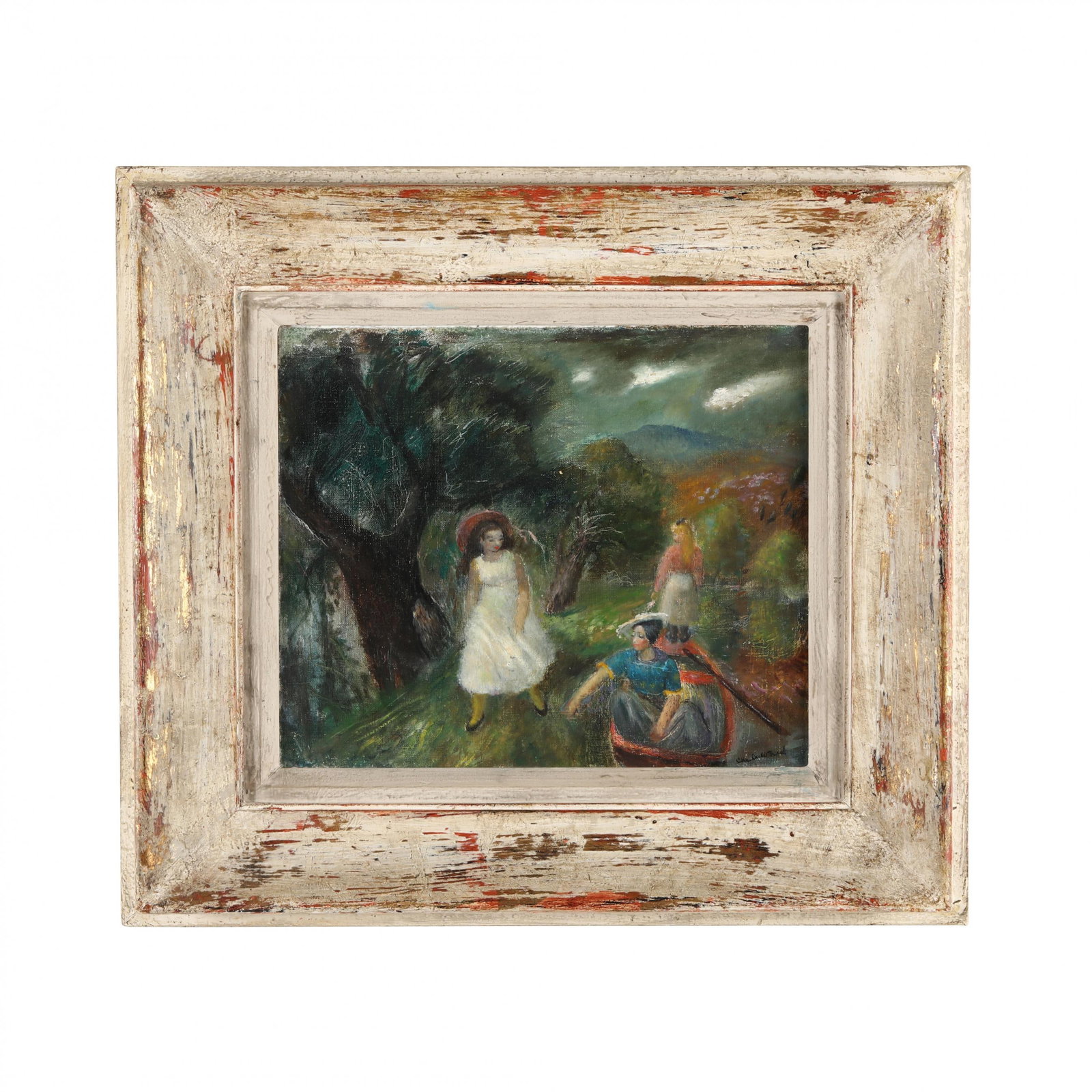 Charles William Ward (American, 1900-1962), Three Women: Charles William Ward (American, 1900-1962), Three Womenoil on canvas laid on board, signed at lower right, presented in a period frame attributed to Bernard Badura (1896-1986). Board 10 3/4 x 12 3/4 i