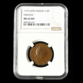 1773 Virginia Halfpenny, NGC MS62 BN