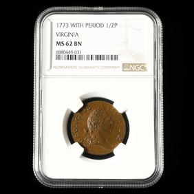 1773 Virginia Halfpenny, NGC MS62 BN