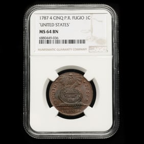 1787 4 Cinquefoil Fugio Cent, NGC MS64 BN