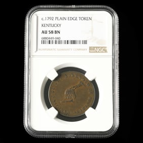 "Kentucky" Plain Edge Token, circa 1792, NGC AU58 BN