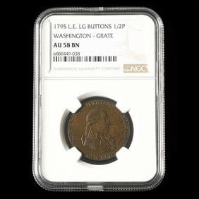 1795 Washington Grate Token, Large Buttons 1/2 Pence, NG AU58 BN
