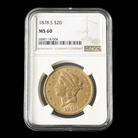 1878-S $20 Liberty Head Gold Double Eagle, NGC MS60