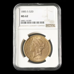 1885-S Liberty Head $20 Gold Double Eagle, NGC MS62