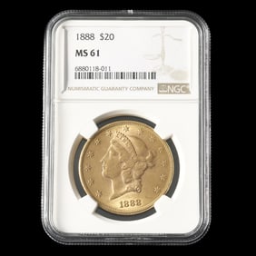 1888 Liberty Head $20 Gold Double Eagle, NGC MS61