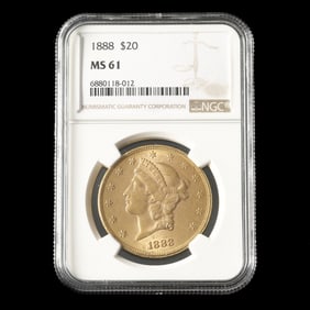 1888 Liberty Head $20 Gold Double Eagle, NGC MS61