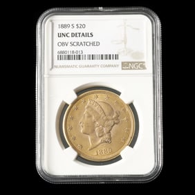 1889-S Liberty Head $20 Gold Double Eagle, NGC UNC Details